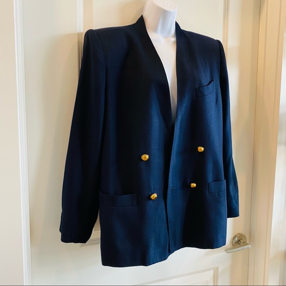 Vintage Navy Gold Button Double Breasted Blazer - Picture 3 of 11